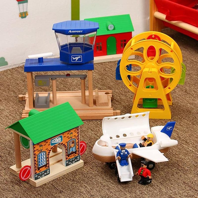 Wooden Train Track Accessories Set with Barricade Station for Kids - Image 2
